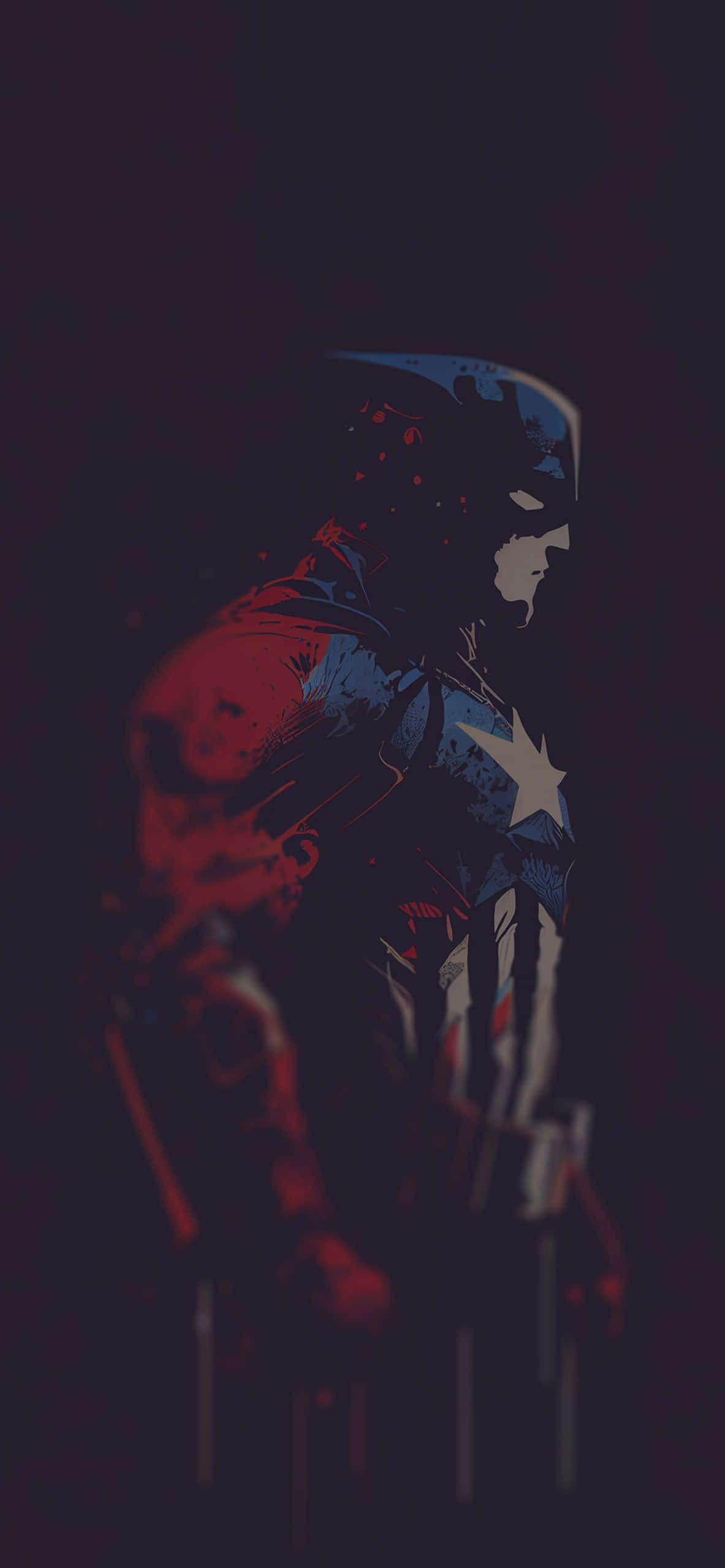 Captain America, dark gritty setting, red and blue tones, 2K Phone Wallpaper