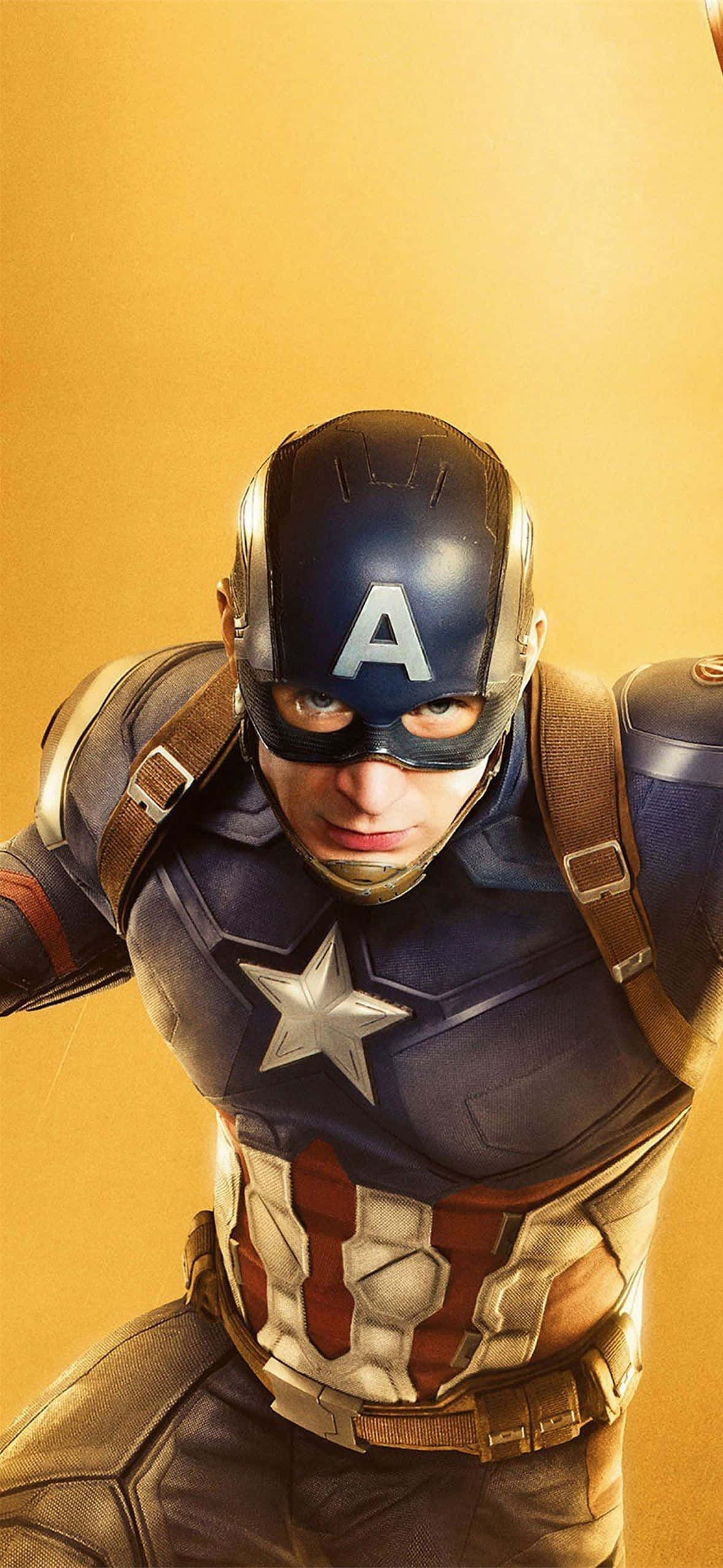 Captain America, blue star-spangled suit, golden background, Full HD Phone Wallpaper