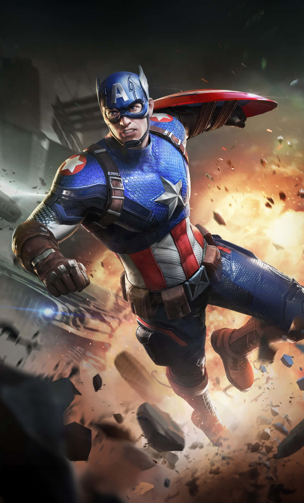 Captain America, shield, fiery explosion, Full HD Phone Wallpaper