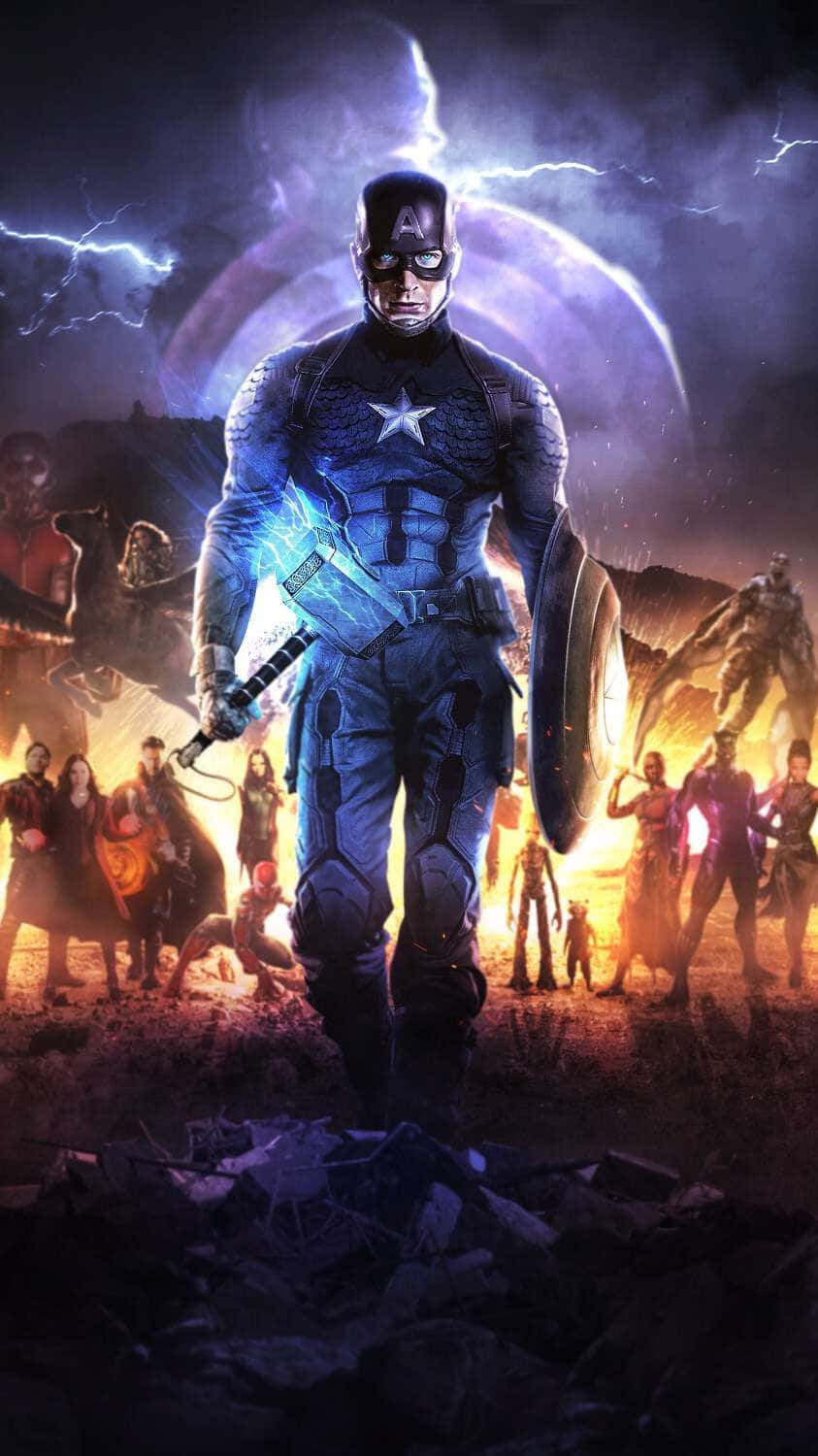 Captain America, glowing hammer with lightning, moon, HD Phone Wallpaper
