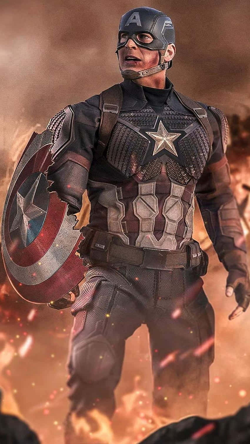 Captain America, battle-scarred suit, iconic shield, HD Phone Wallpaper