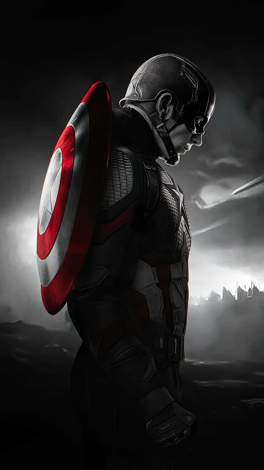 Captain America, red white and blue shield, stormy sky, HD Phone Wallpaper
