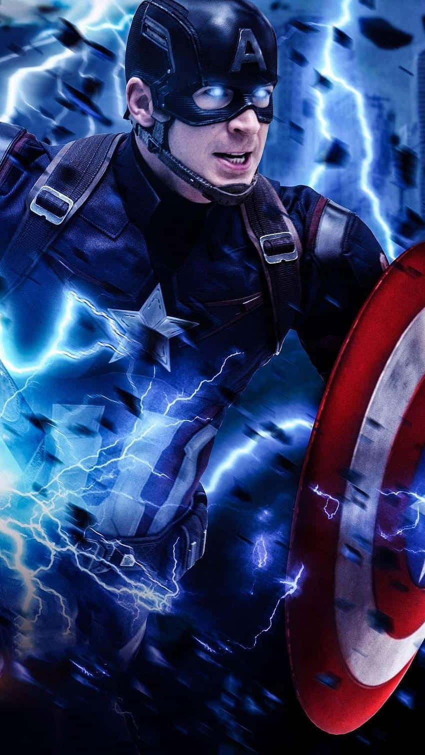 Captain America, shield, glowing blue lightning, HD Phone Wallpaper