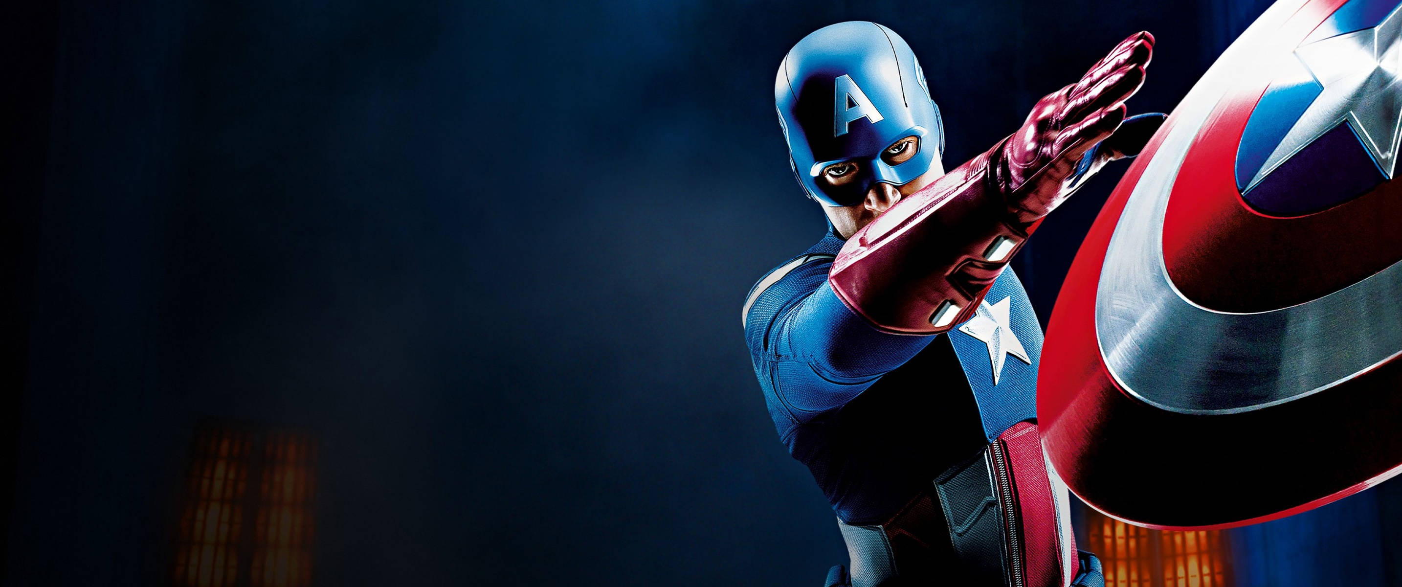 Captain America, iconic shield, dark smoky background, 2K Desktop Wallpaper