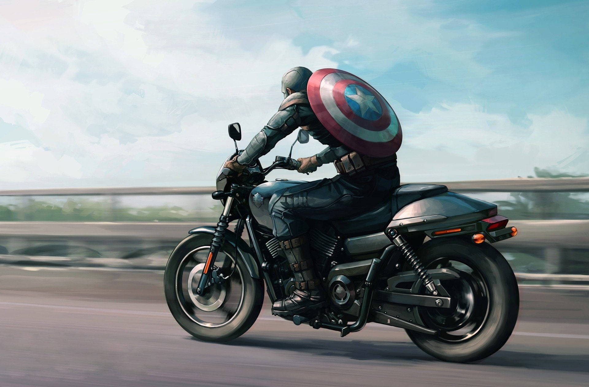 Marvel Captain America, Captain America, black motorcycle, Full HD Desktop Wallpaper