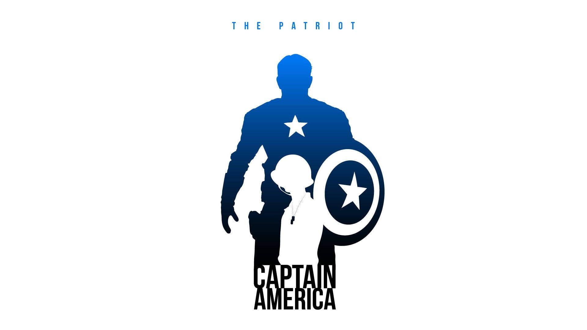 Marvel Captain America, blue gradient silhouette, shield, Full HD Desktop Wallpaper