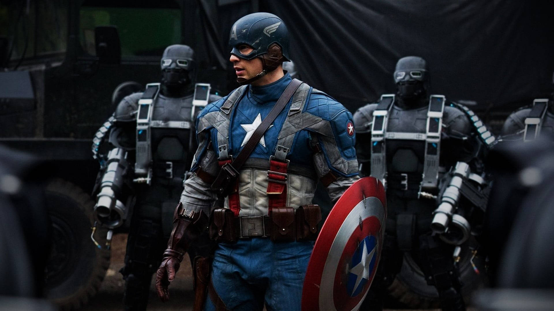 Marvel Captain America, blue star-spangled uniform, circular shield, Full HD Desktop Wallpaper
