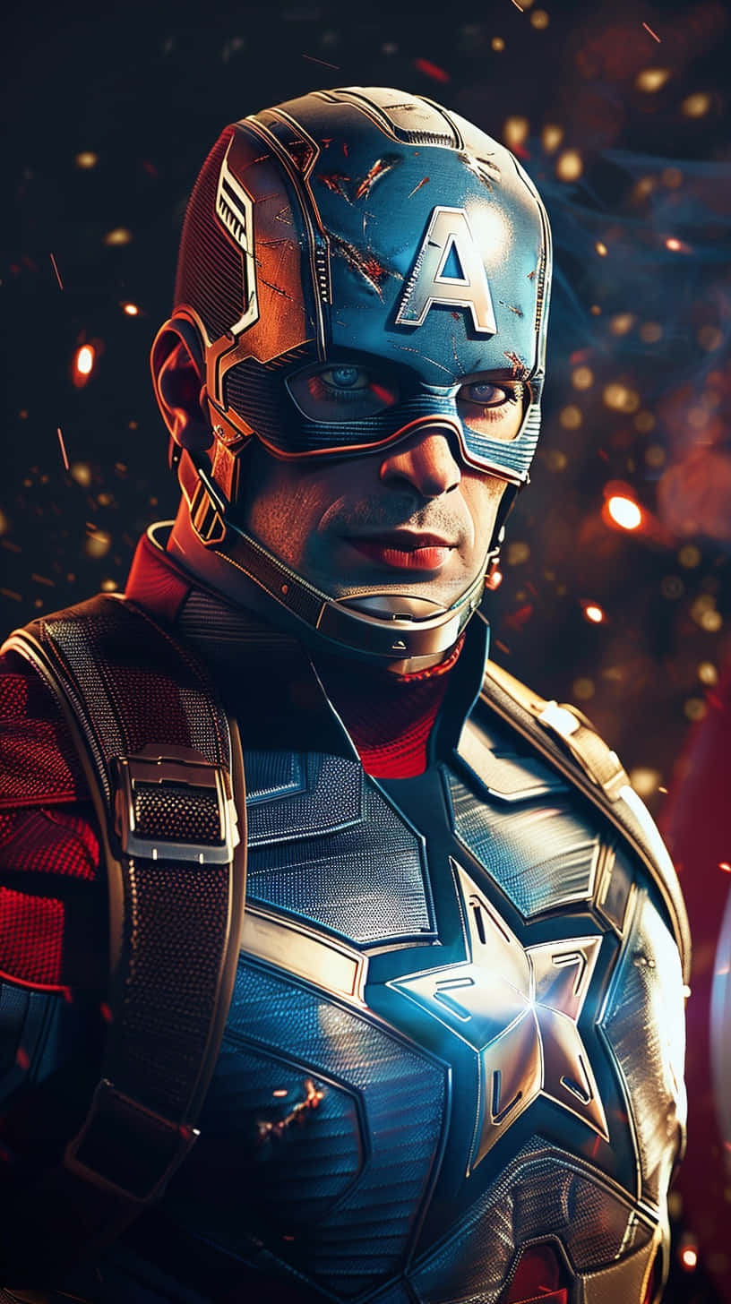 Captain America, blue and red armor, glowing star emblem, HD Phone Wallpaper