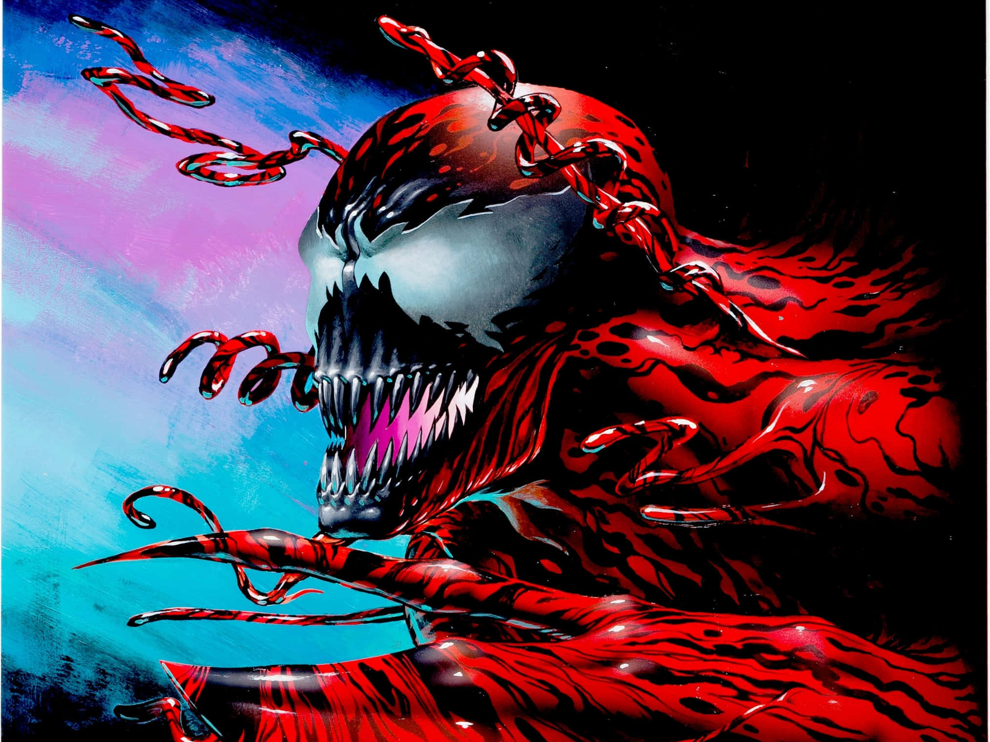 Marvel Carnage, red symbiote, sharp teeth, Full HD Desktop Wallpaper