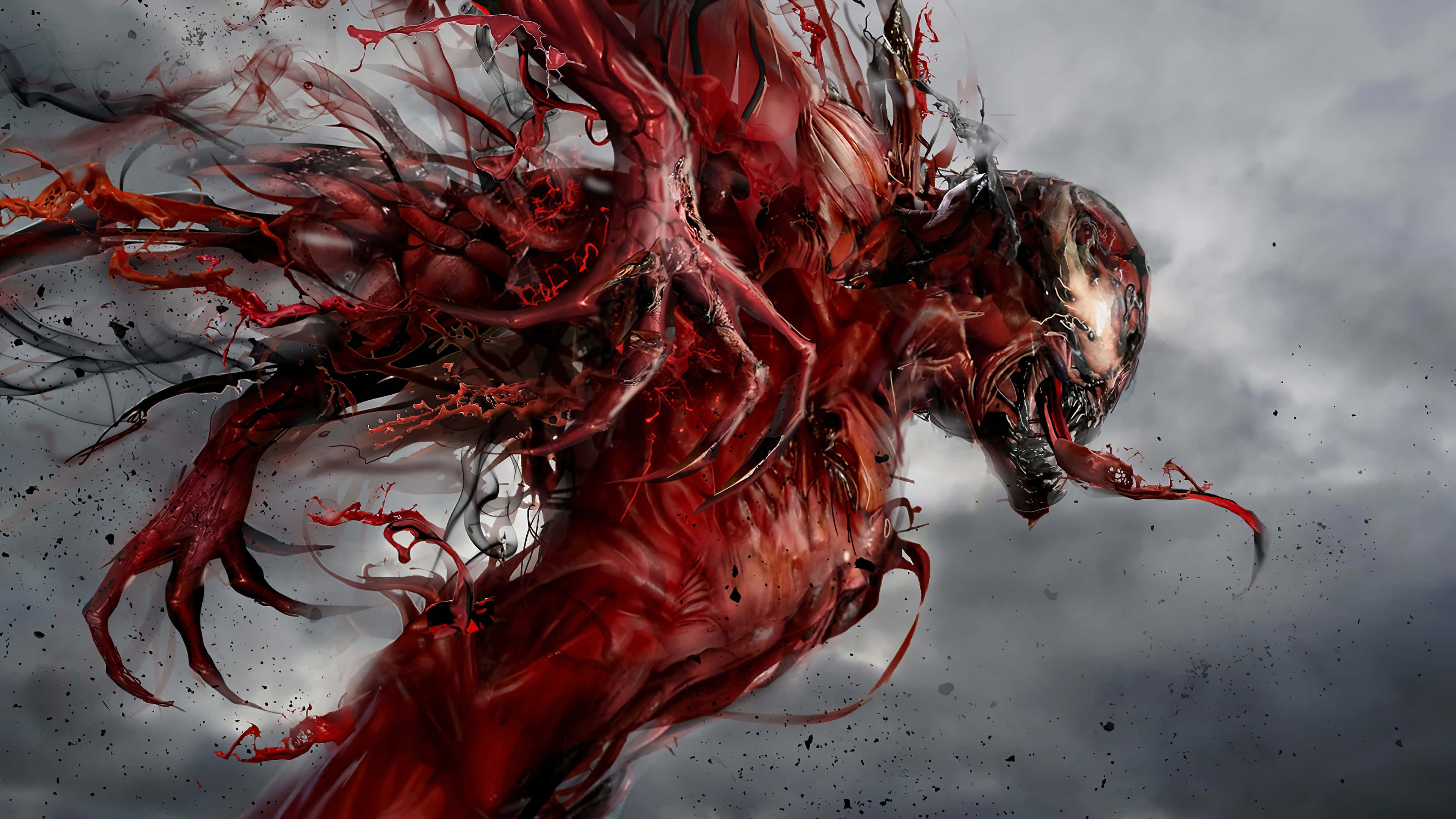 Marvel Carnage, red symbiote creature, sharp limbs, 4K Desktop Wallpaper