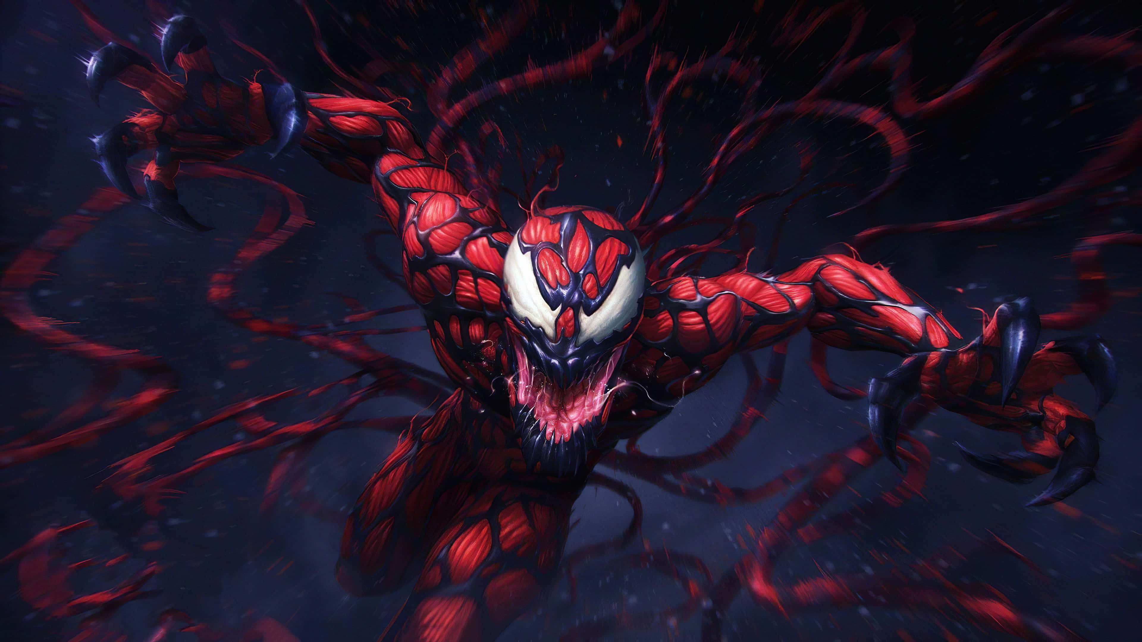 Marvel Carnage, red symbiote creature, sharp claws, 4K Desktop Wallpaper