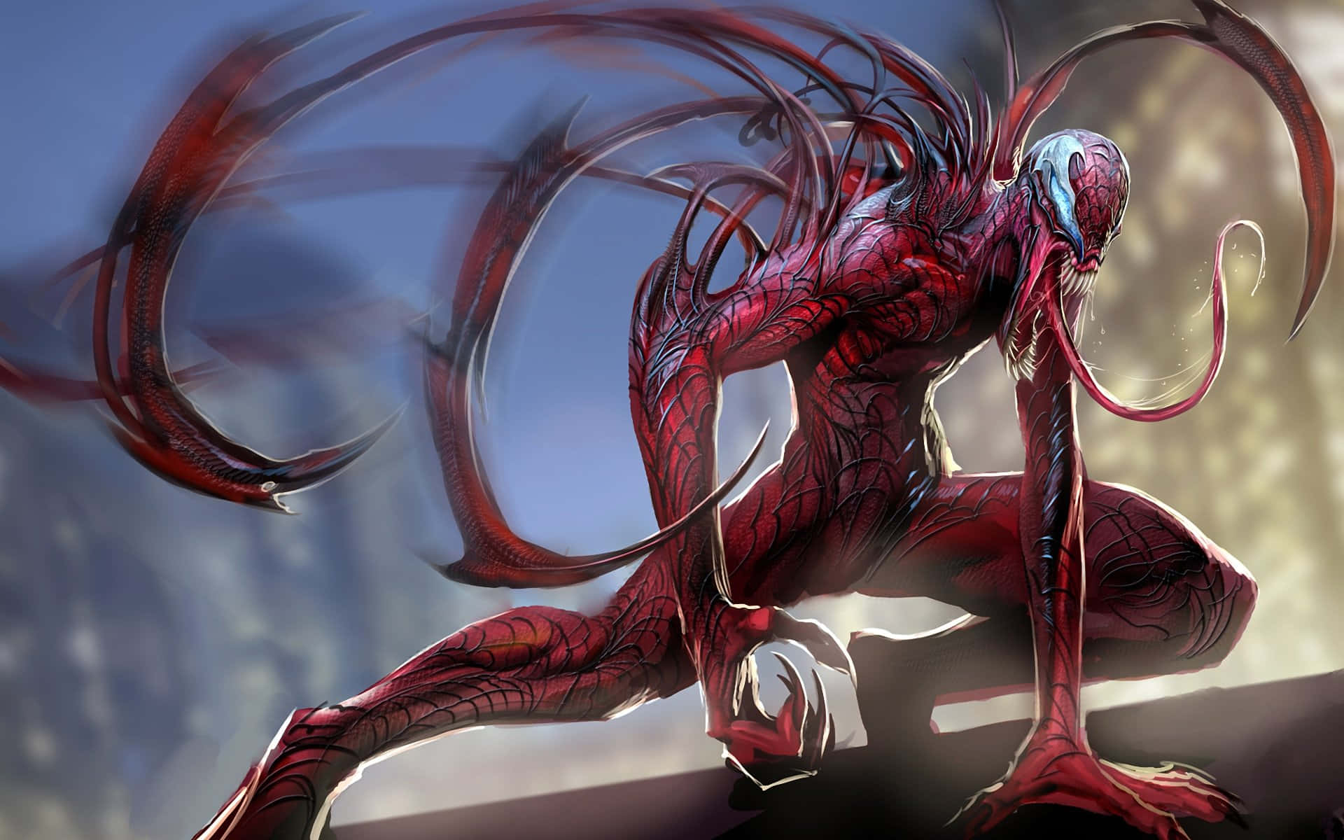 Marvel Carnage, red symbiote creature, writhing tendrils, Full HD Desktop Wallpaper