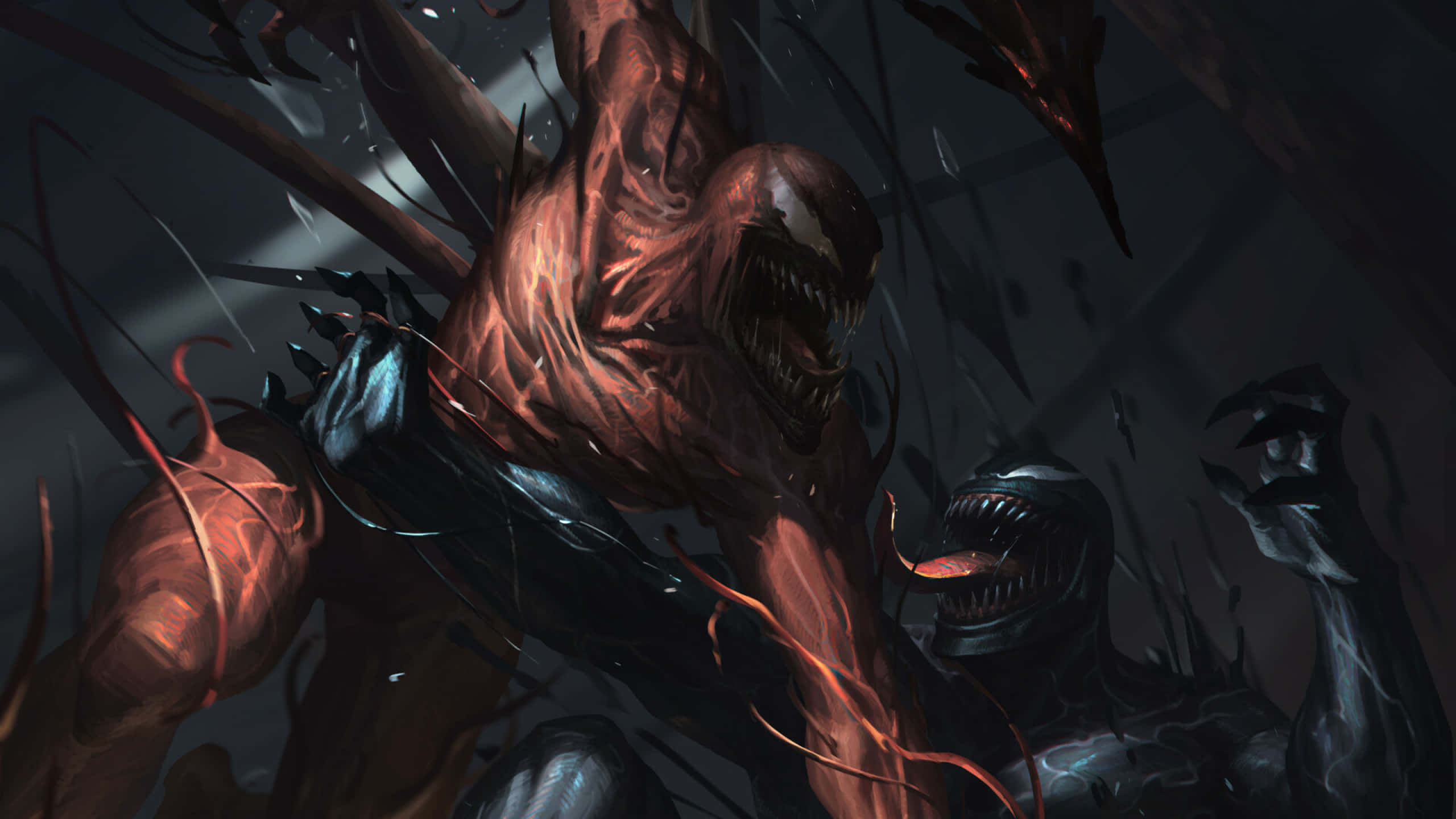 Marvel Carnage, red symbiote creature, black symbiote creature, 2K Desktop Wallpaper