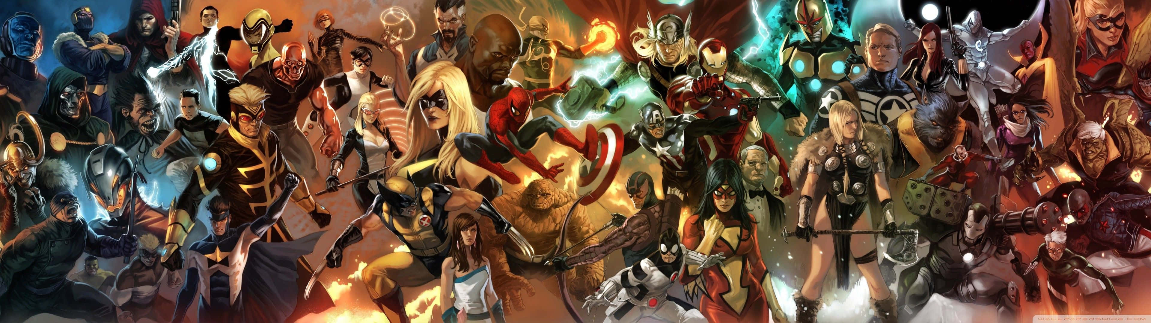 Marvel, Dual Screen, comic book heroes, 4K Desktop Wallpaper