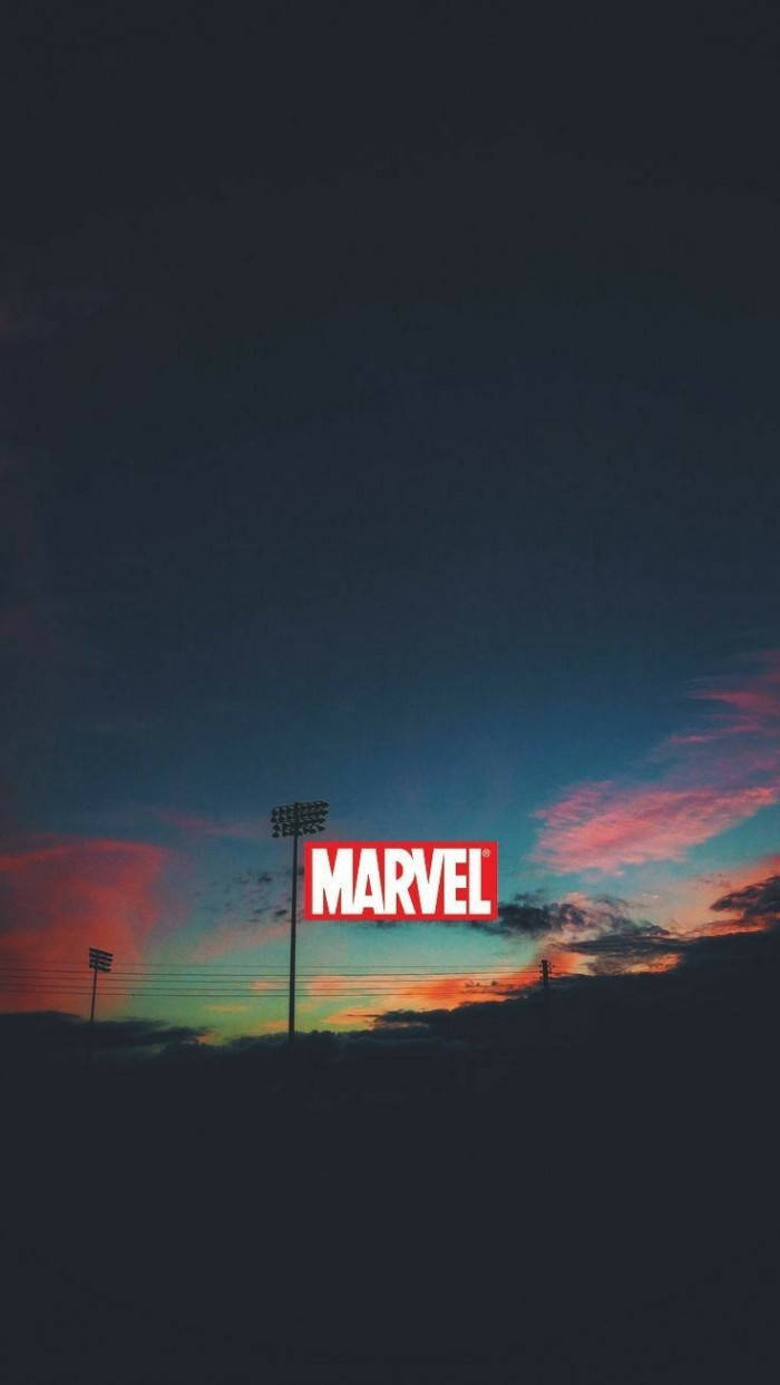 Marvel Logo, red, twilight sky, SD Phone Wallpaper