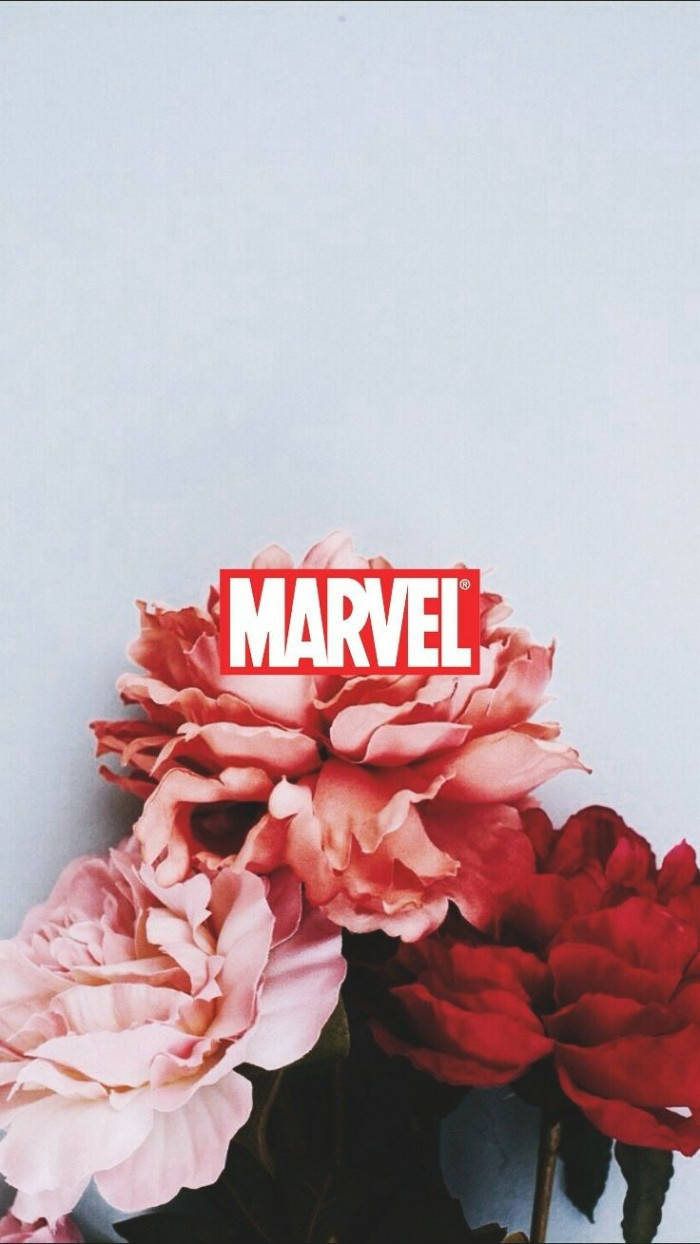 Marvel logo, pink peonies, red peonies, SD Phone Wallpaper