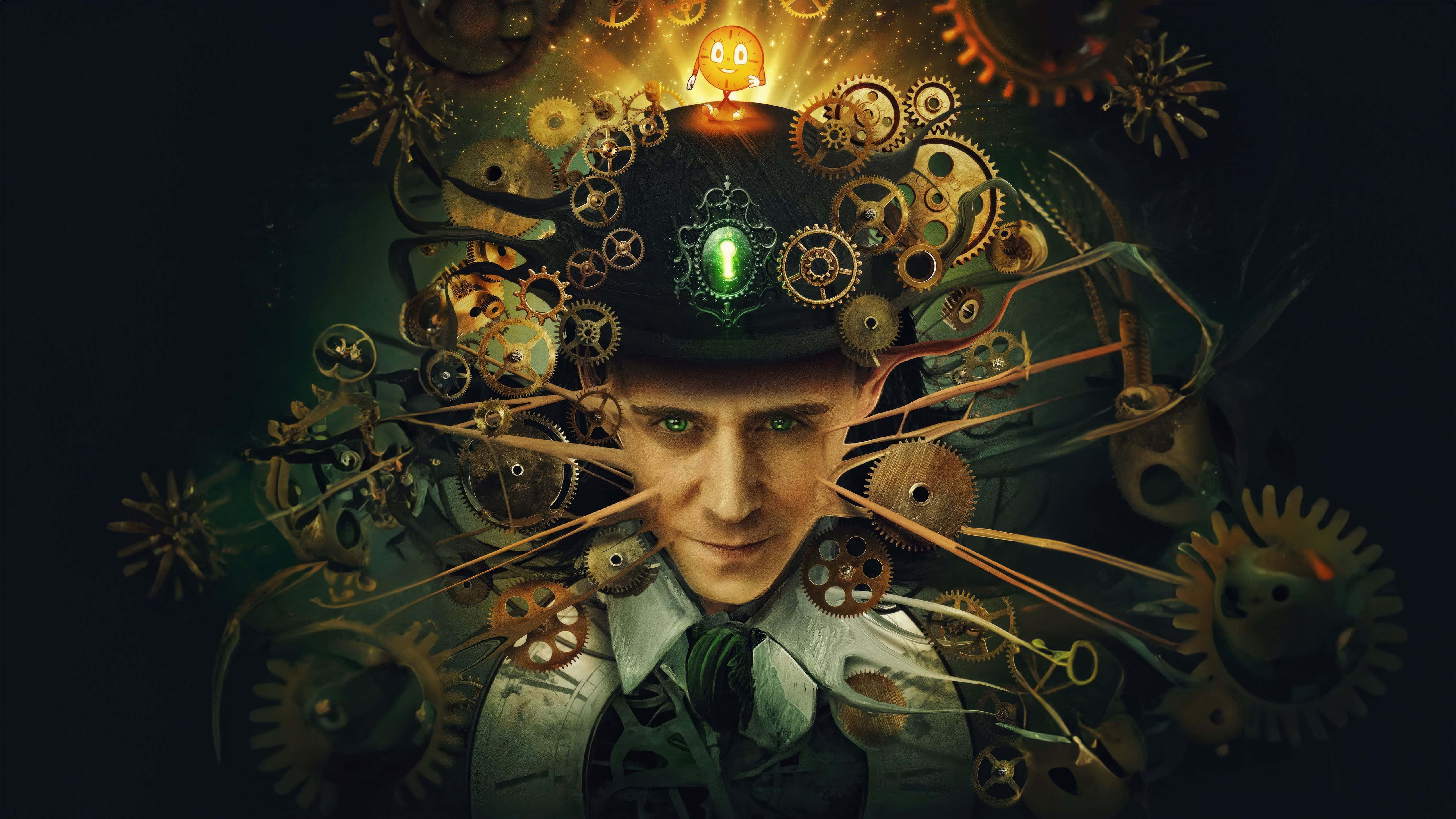 Loki, top hat, glowing gears, 5K Desktop Wallpaper