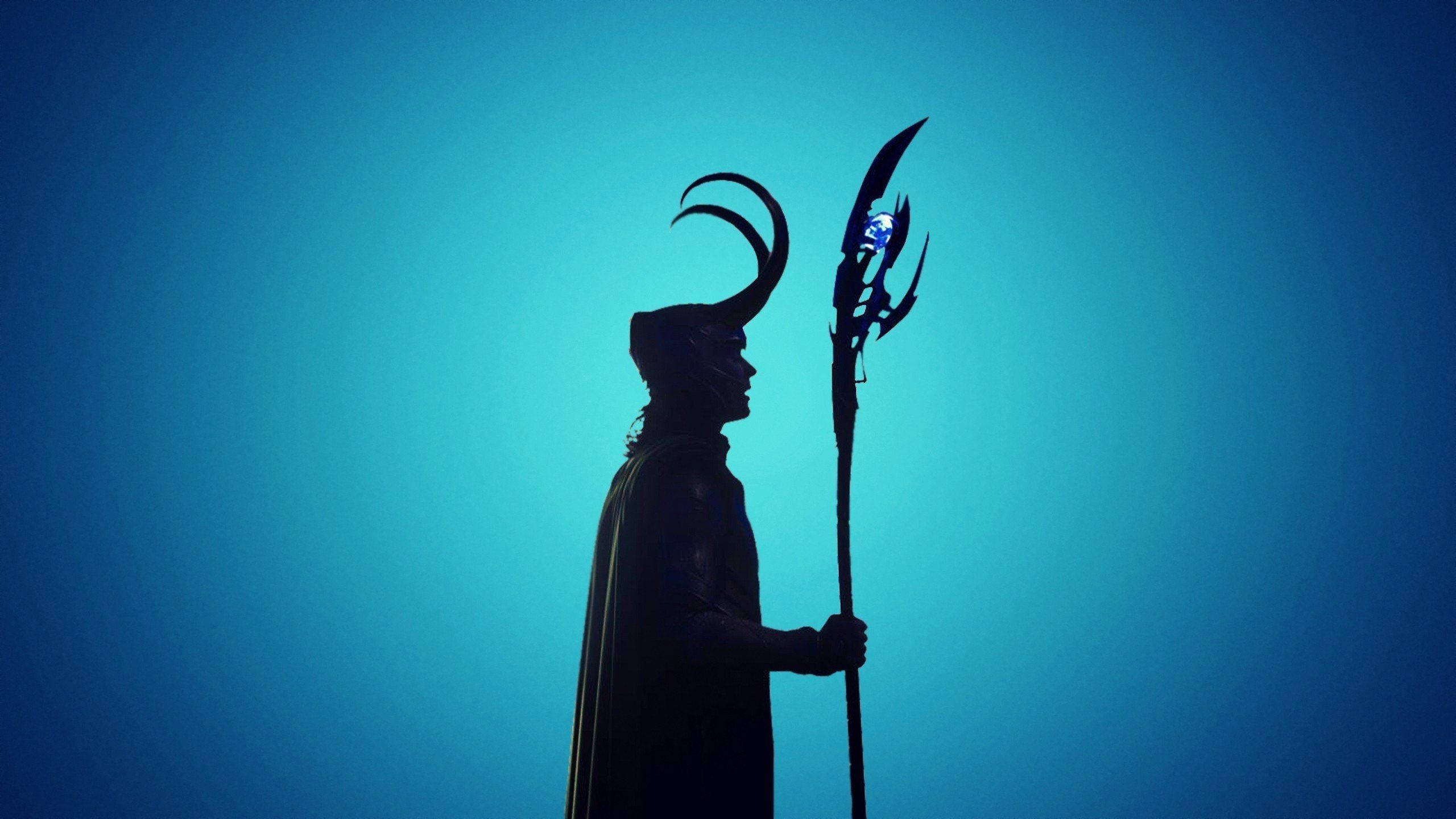 Loki, staff, blue, 2K Desktop Wallpaper