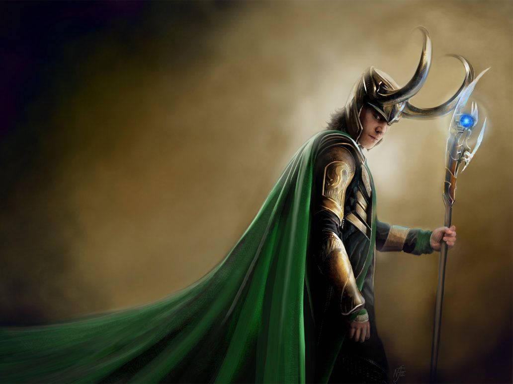 Loki, green cloak, horned helmet, SD Desktop Wallpaper