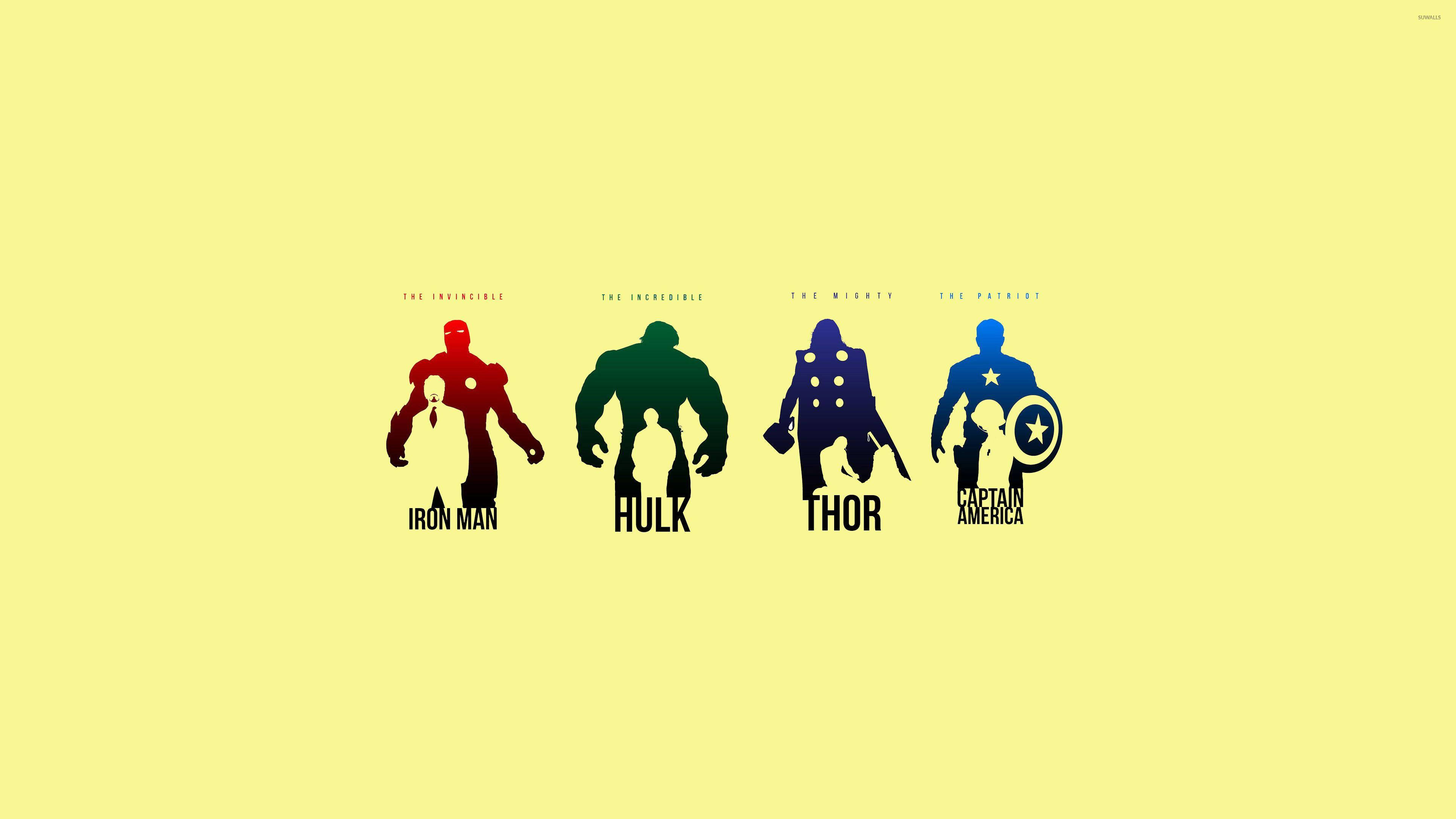 Marvel Minimalist, superhero silhouettes, bold colors, 4K Desktop Wallpaper
