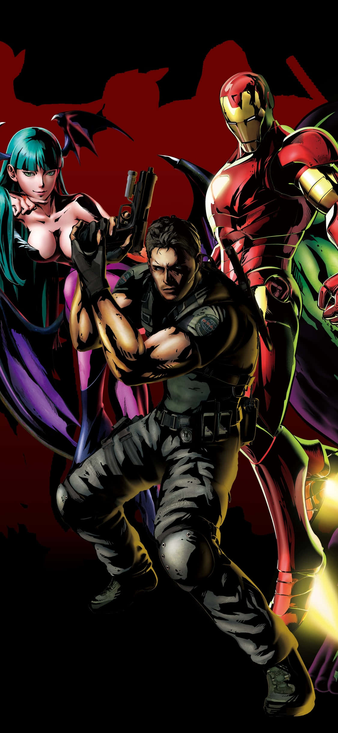 Marvel Vs Capcom, anime-style illustration, three superheroes, Full HD Phone Wallpaper