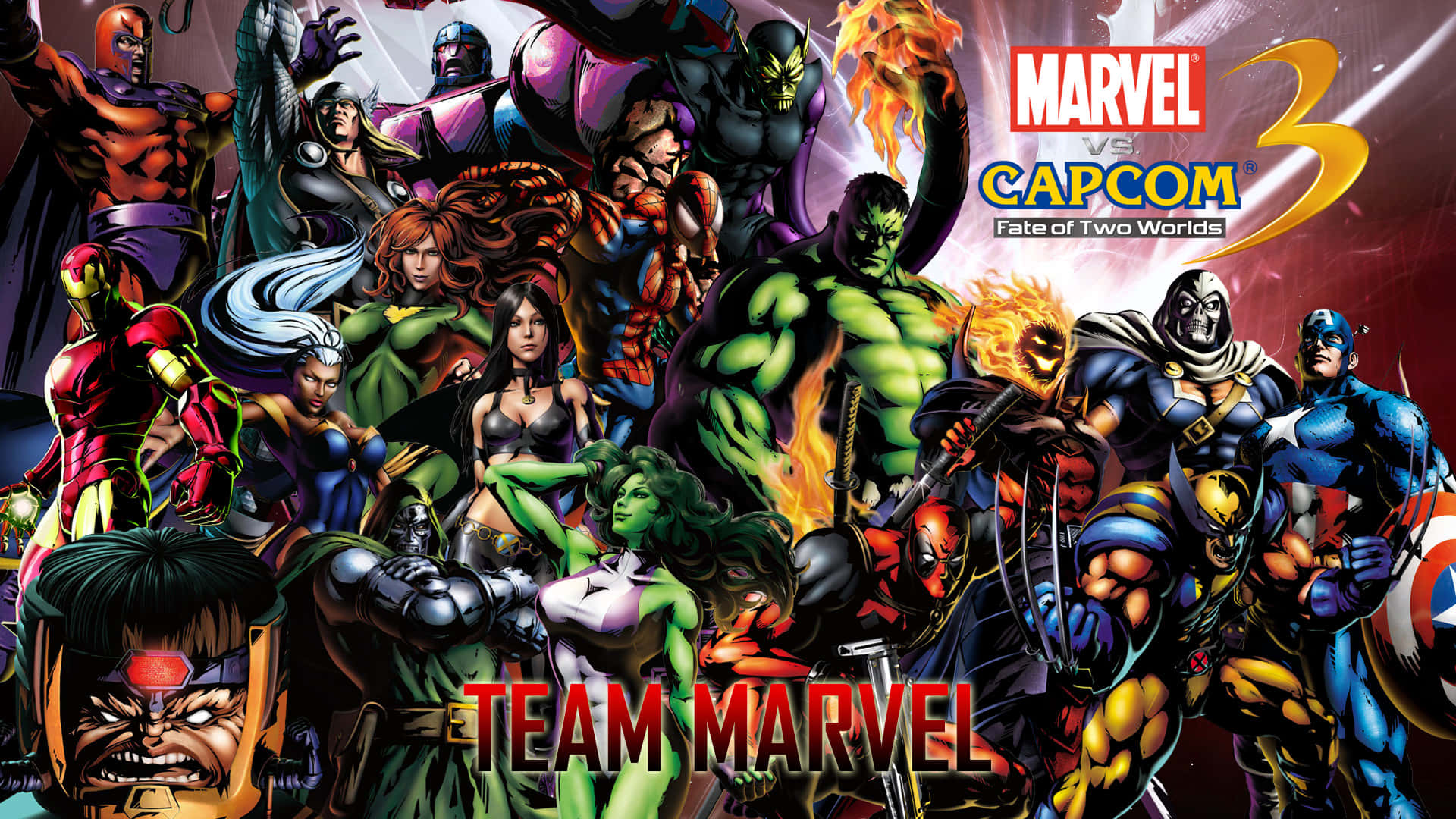 Marvel Vs Capcom Characters, Team Marvel, cosmic backdrop, Full HD Desktop Wallpaper