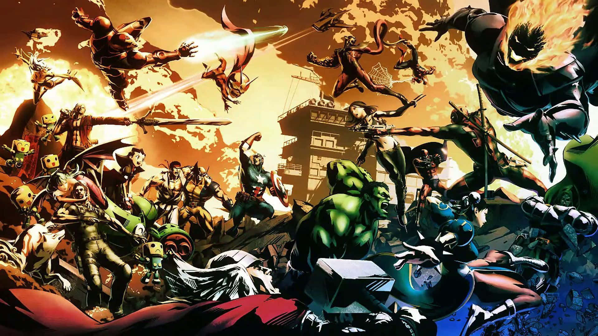 Marvel Vs Capcom Characters, comic book battle scene, superheroes, Full HD Desktop Wallpaper