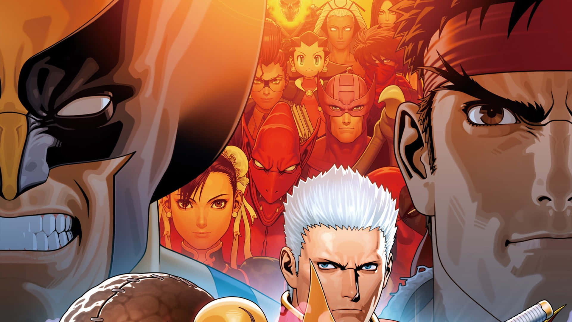 Marvel Vs Capcom Characters, anime poster, fiery orange and red backgrounds, Full HD Desktop Wallpaper