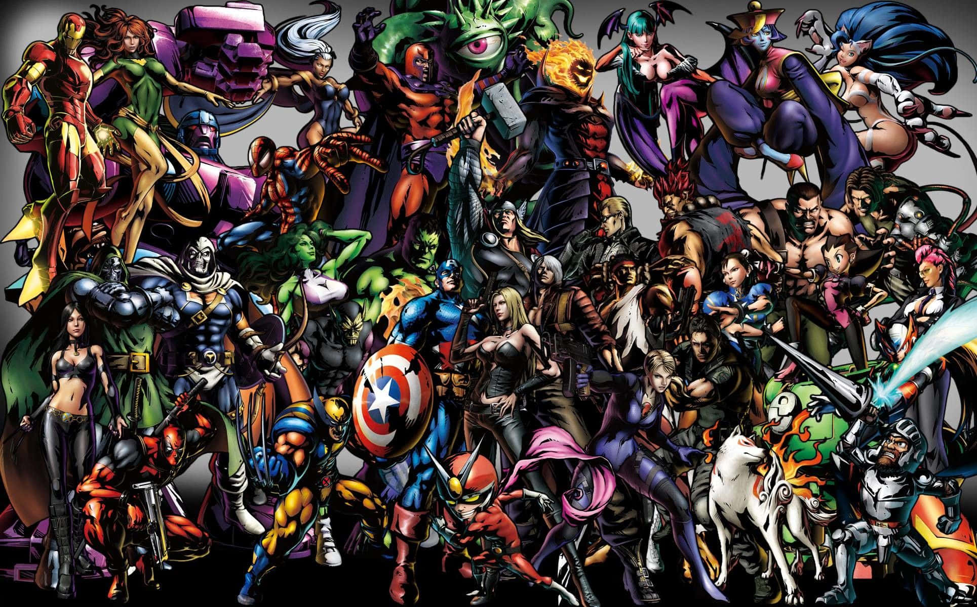 Marvel Vs Capcom, comic book style, superheroes, Full HD Desktop Wallpaper