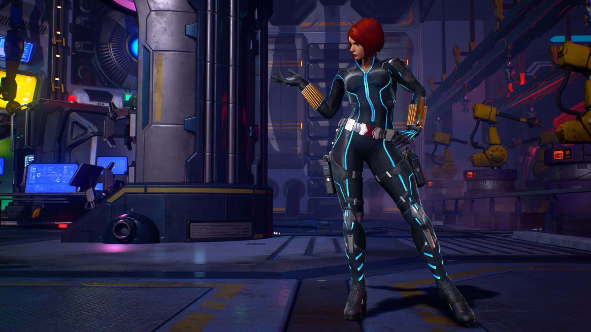 Marvel vs Capcom, red-haired female agent, glowing blue suit, Full HD Desktop Wallpaper