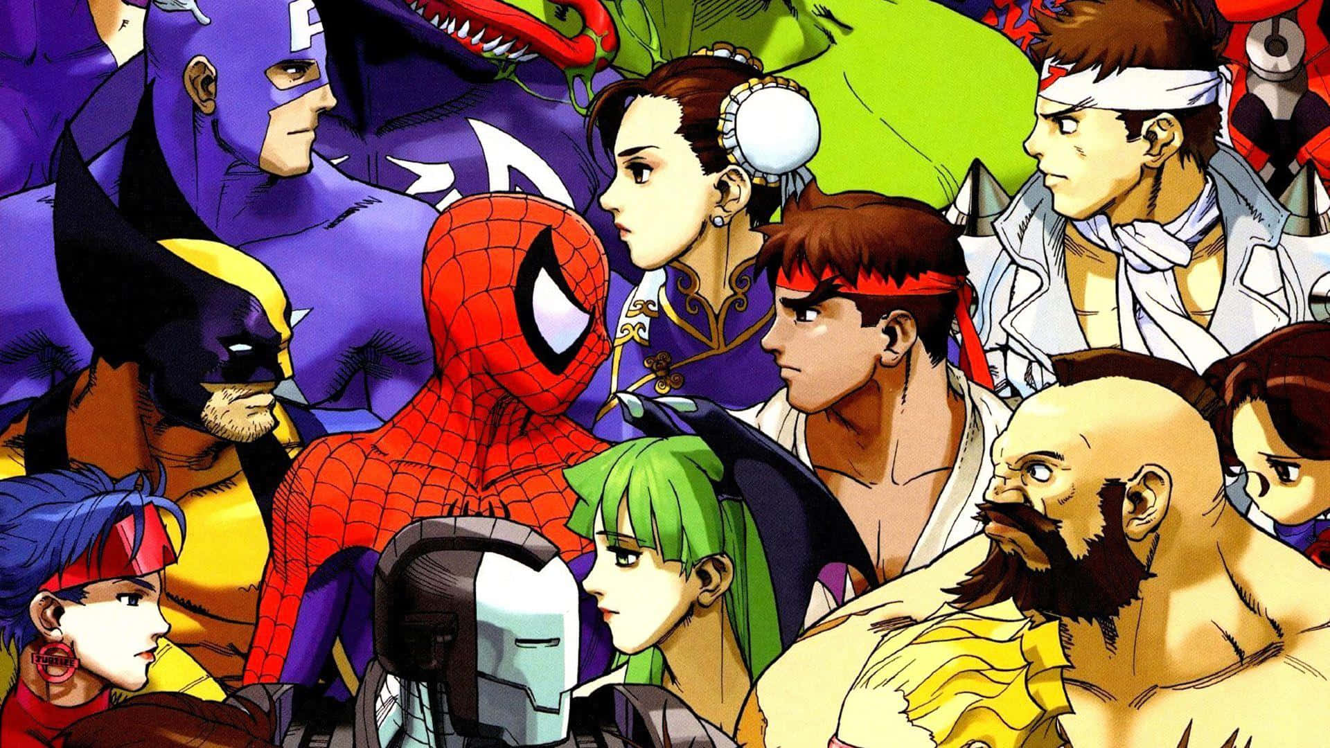 Marvel Vs Capcom, anime-style, iconic comic book and video game characters, Full HD Desktop Wallpaper
