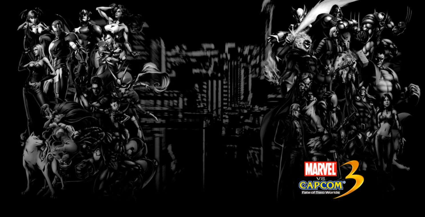 Marvel Vs Capcom, black and white comic book style, Marvel characters, HD Desktop Wallpaper