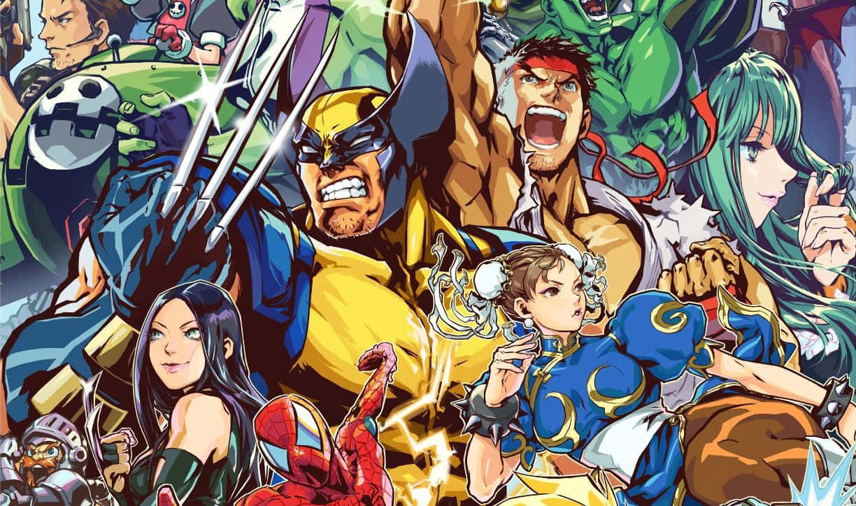 Marvel Vs Capcom, anime-style, iconic comic book heroes and villains, SD Desktop Wallpaper