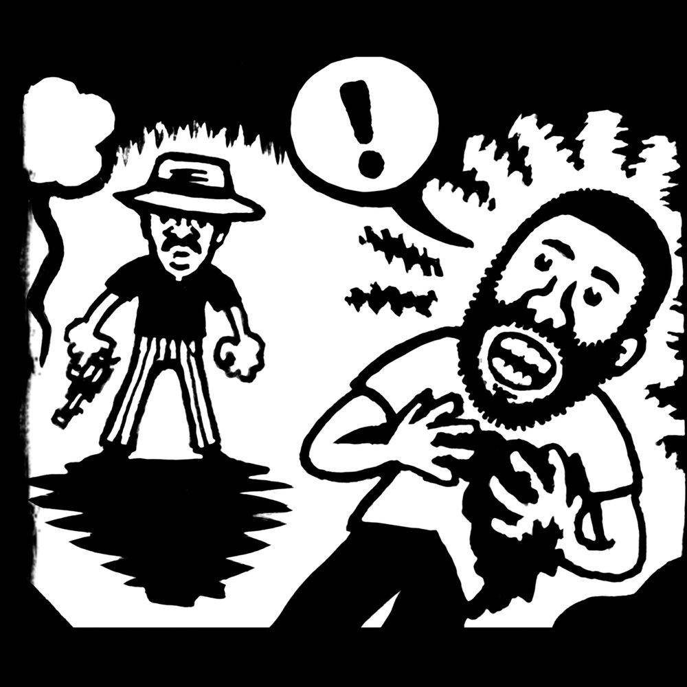 Marvin Gaye, black and white cartoon, man with a gun, SD Desktop Wallpaper