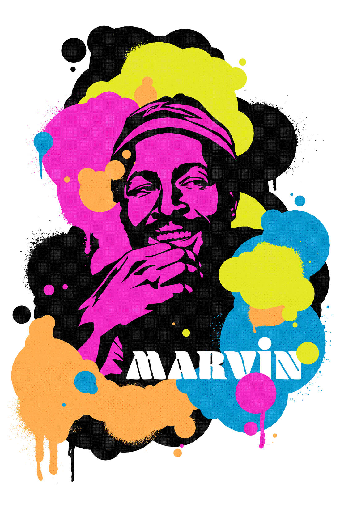 Marvin Gaye, pink headband, colorful paint splatters, HD Phone Wallpaper