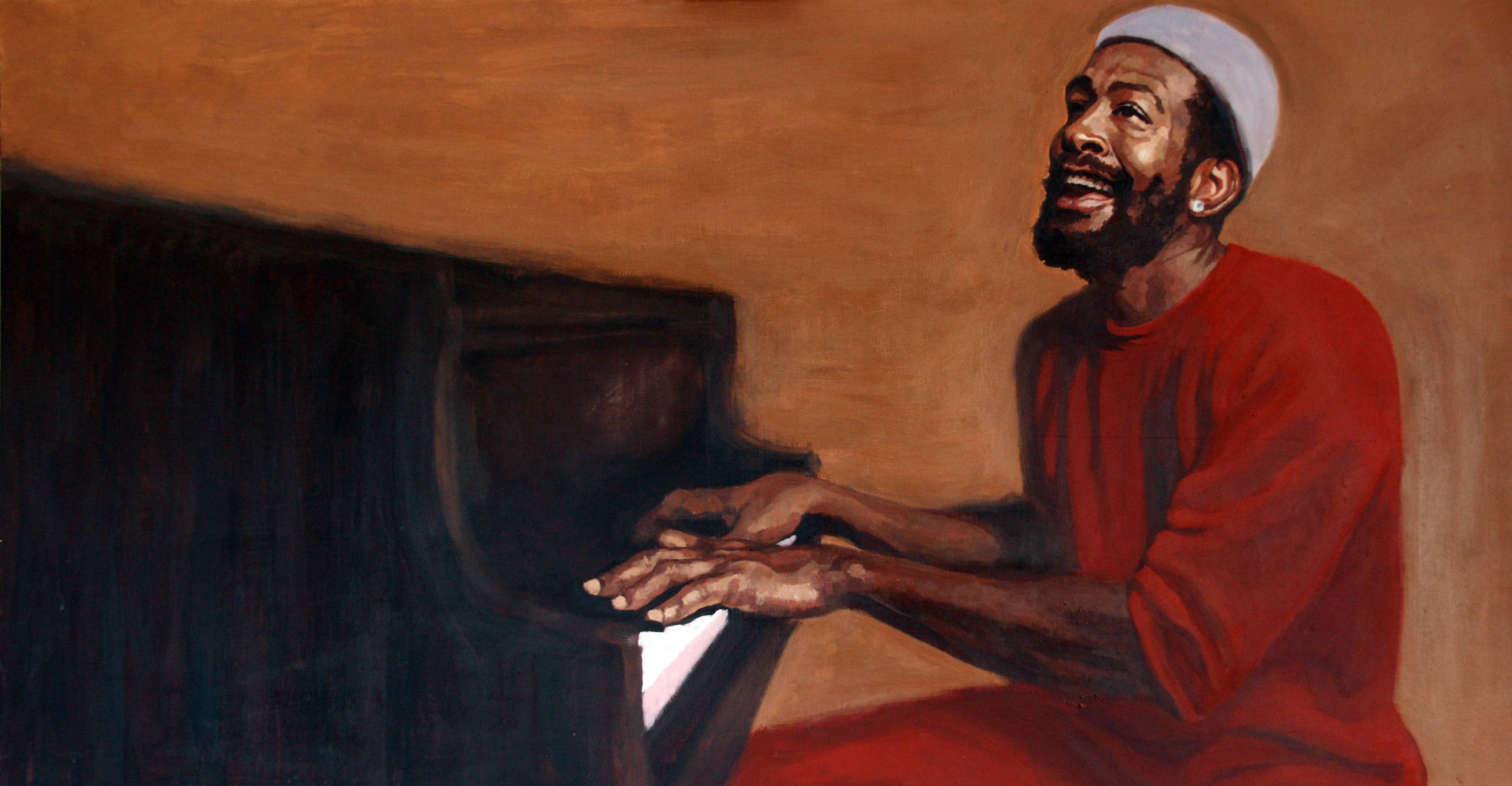 Marvin Gaye, piano, red shirt, Full HD Desktop Wallpaper