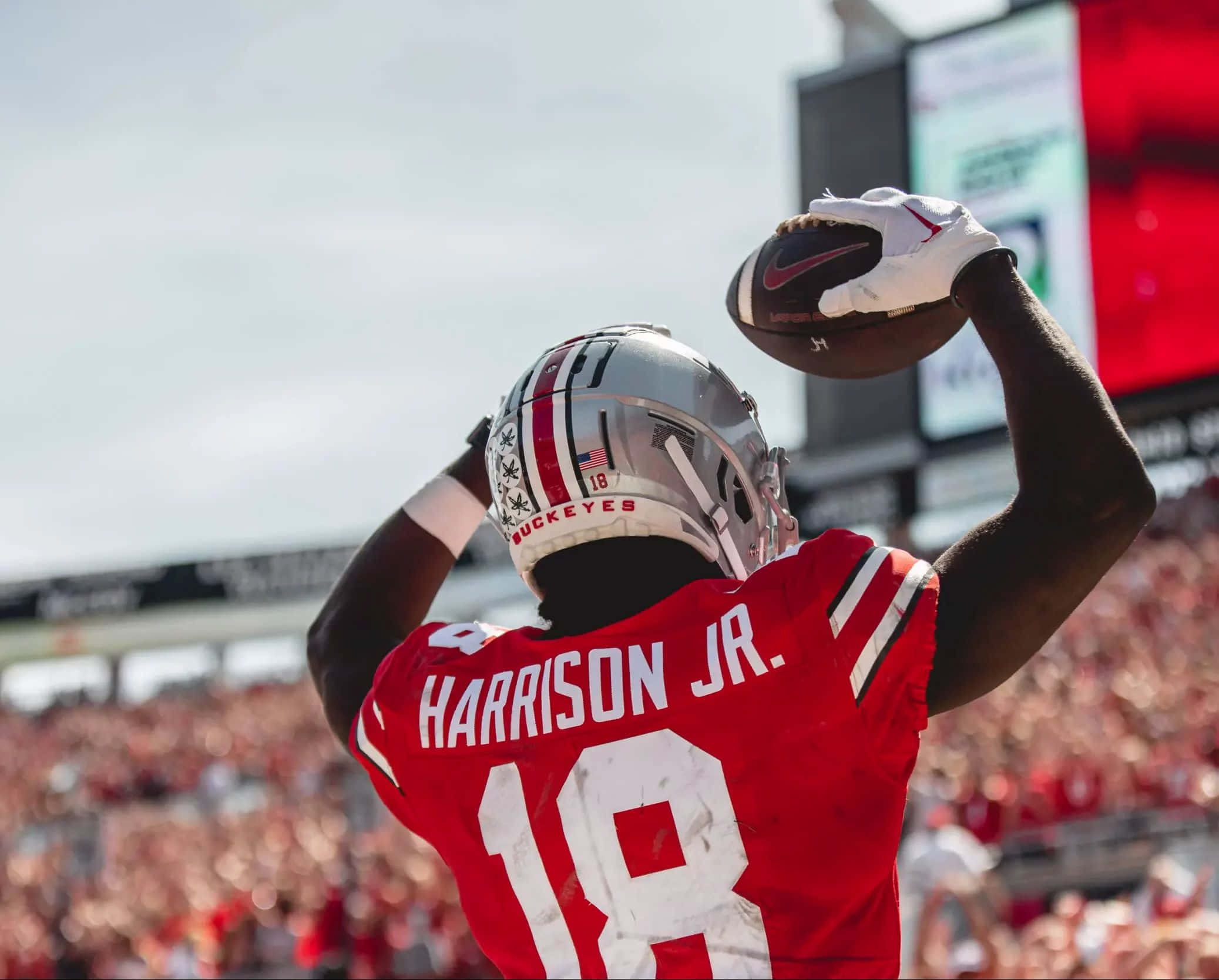 Marvin Harrison Jr, red Ohio State jersey, touchdown, Full HD Desktop Wallpaper