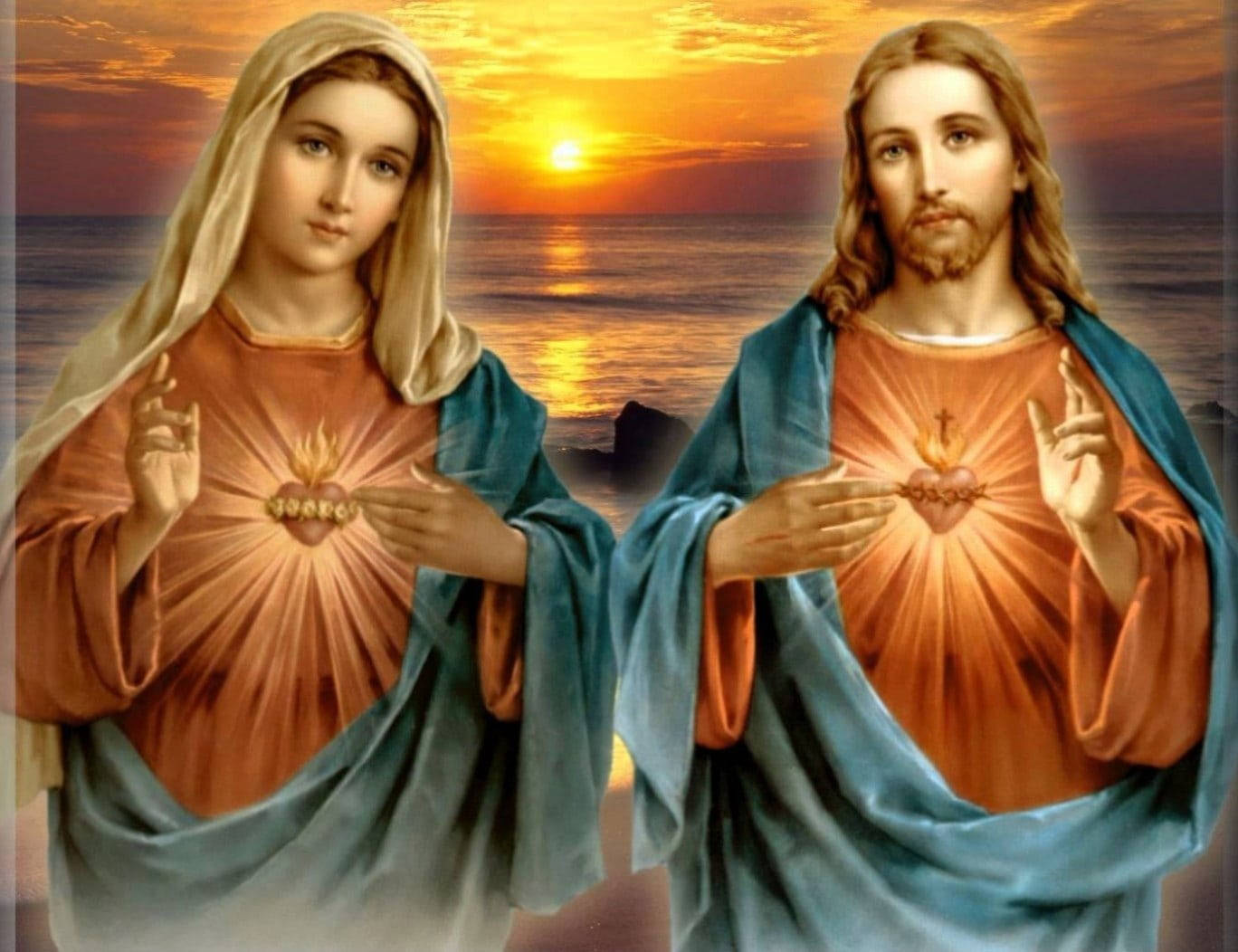 Mary And Jesus, sunset, water, HD Desktop Wallpaper