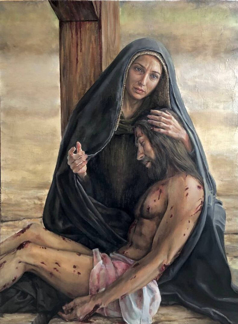 Mary, Jesus, wooden cross, SD Phone Wallpaper