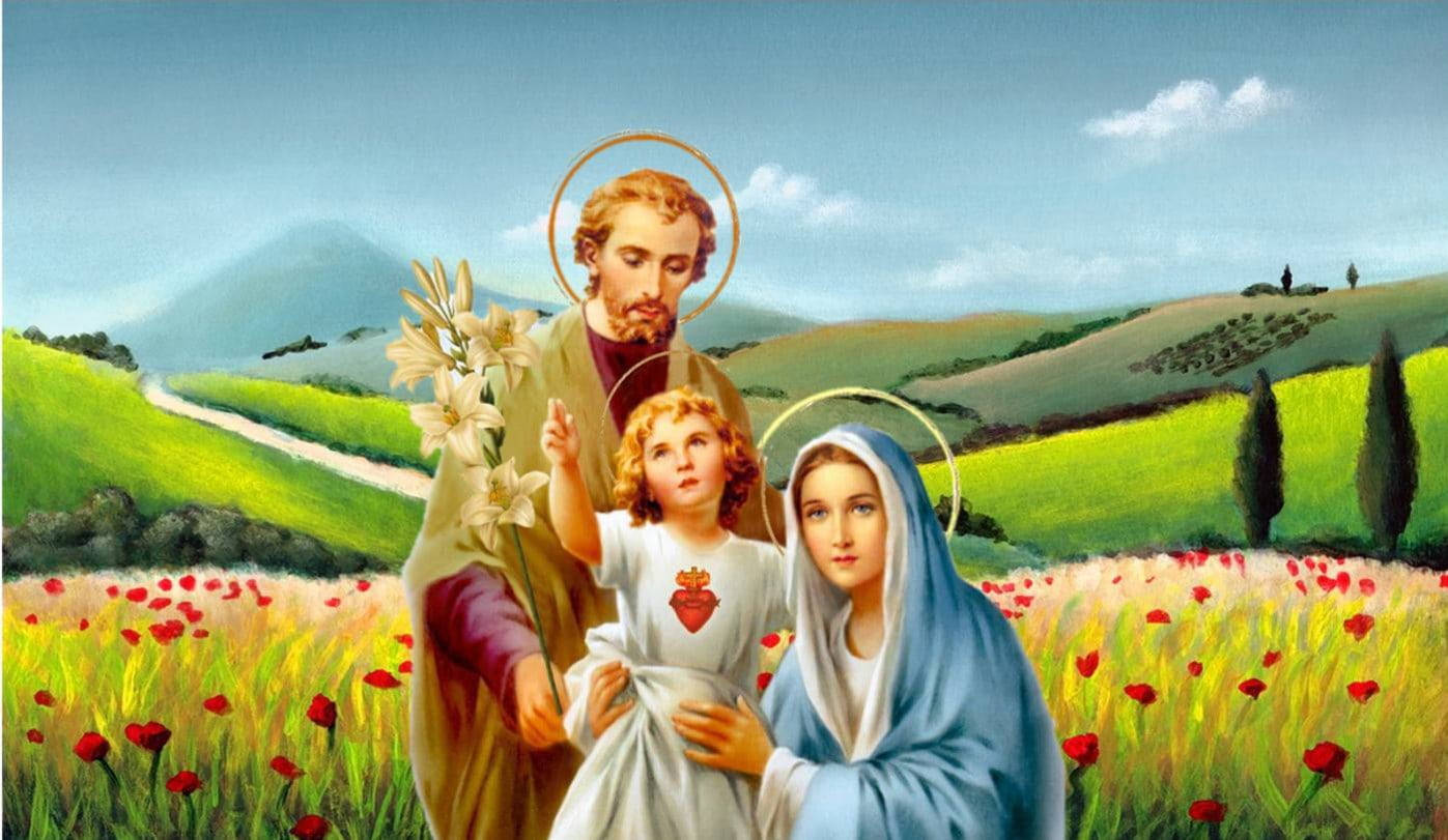 Mary And Jesus, field, red poppies, HD Desktop Wallpaper