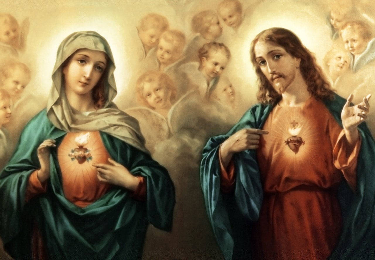 Mary And Jesus, sacred hearts, divine light, HD Desktop Wallpaper