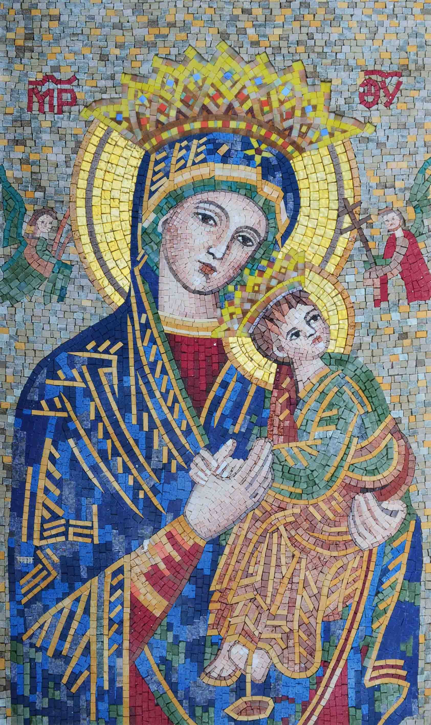 Mary And Jesus, mosaic, golden halos, 2K Phone Wallpaper