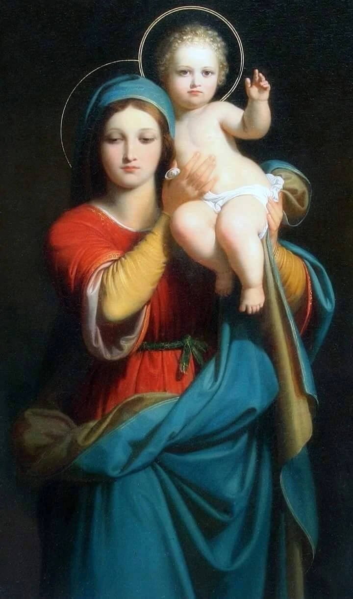 Mary, Jesus, red dress, SD Phone Wallpaper