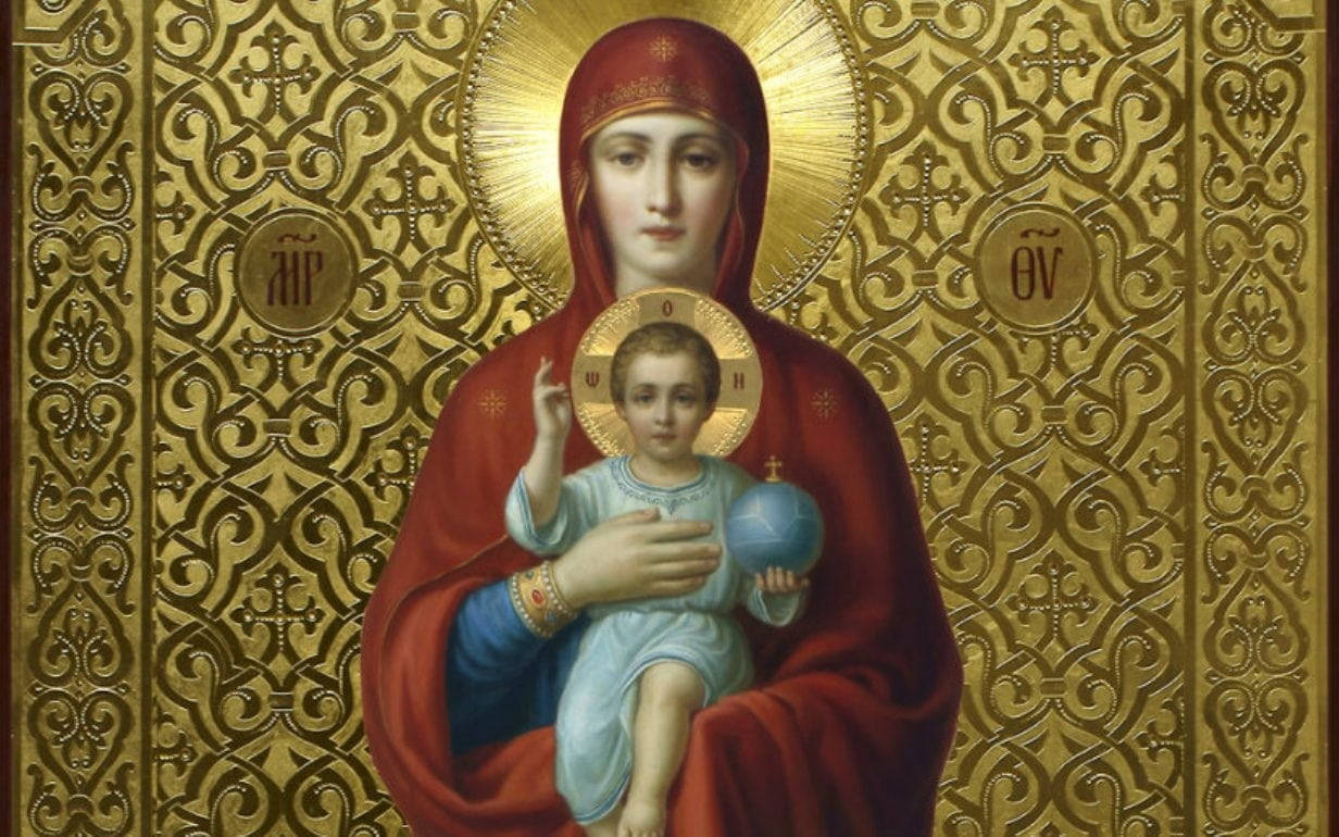 Mary, Jesus, golden backdrop, SD Desktop Wallpaper