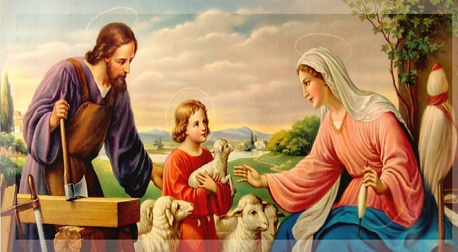 Mary, Jesus, lambs, HD Desktop Wallpaper