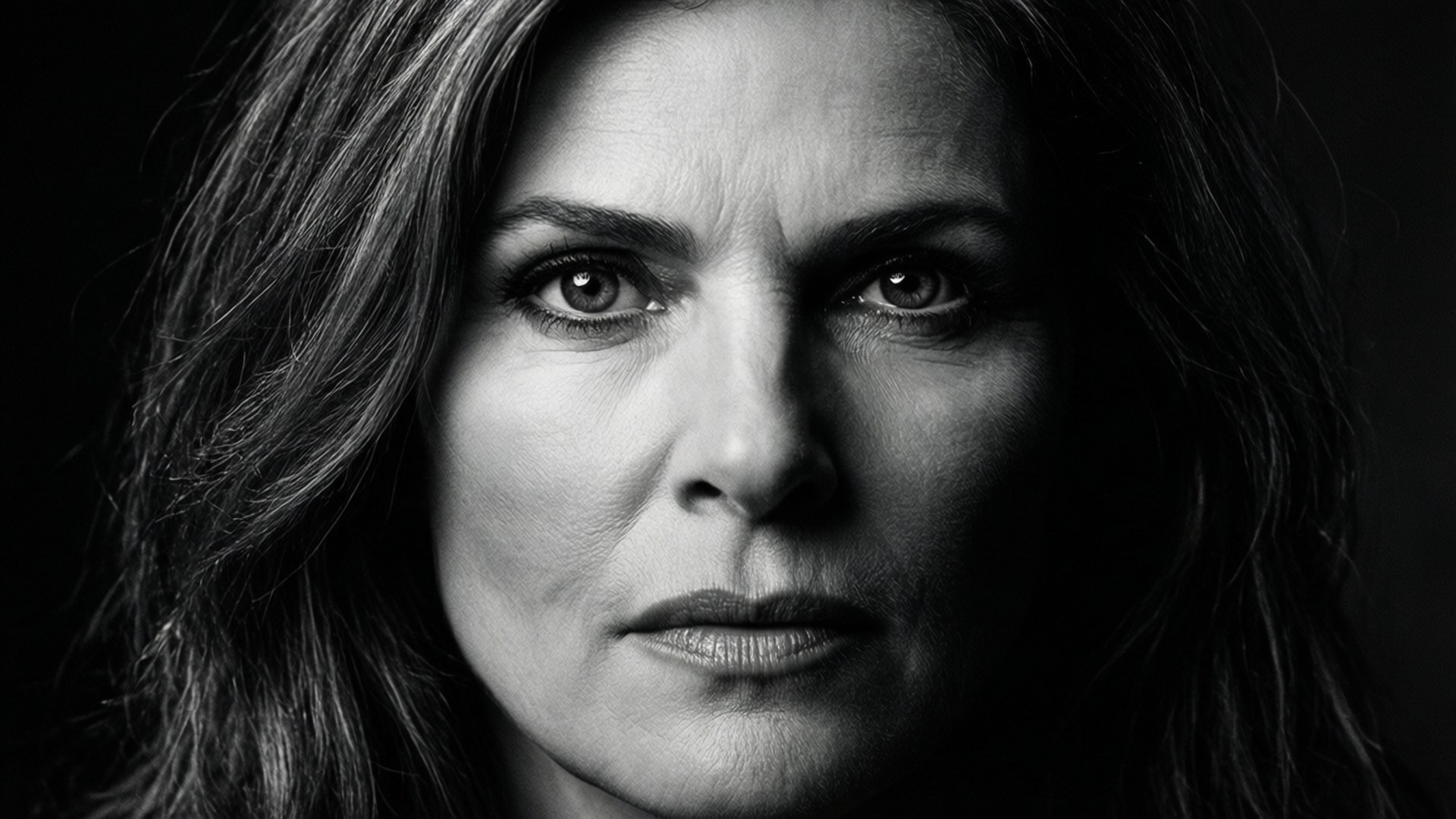 Mary Elizabeth Mastrantonio, black and white, close-up, Full HD Desktop Wallpaper