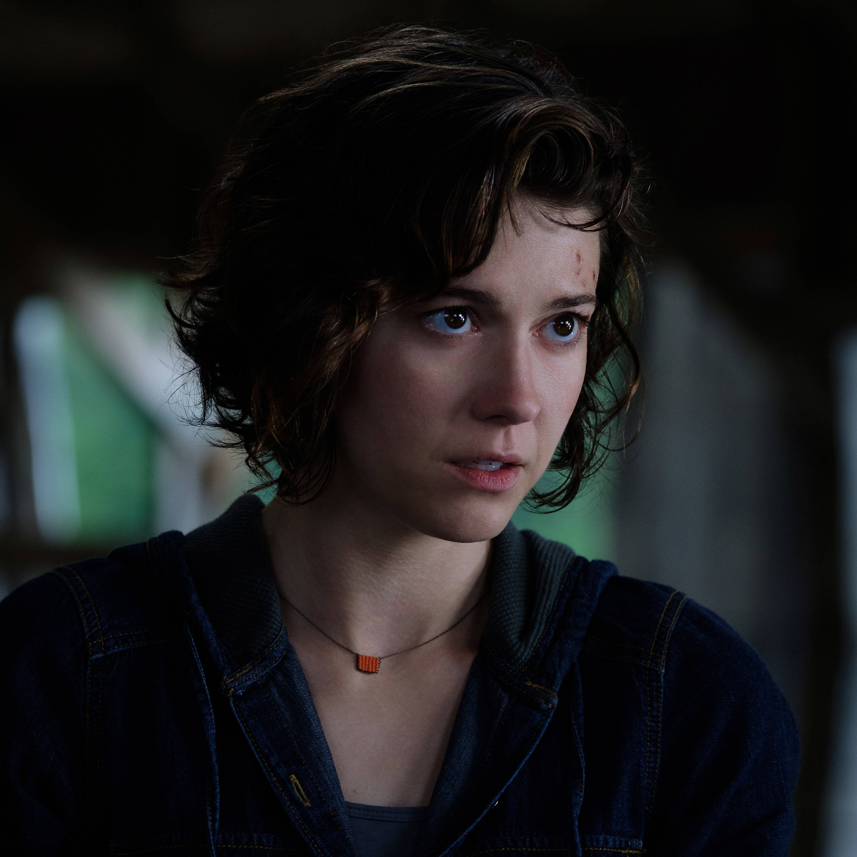 Mary Elizabeth Winstead, curly brown hair, denim jacket, 2K Desktop Wallpaper