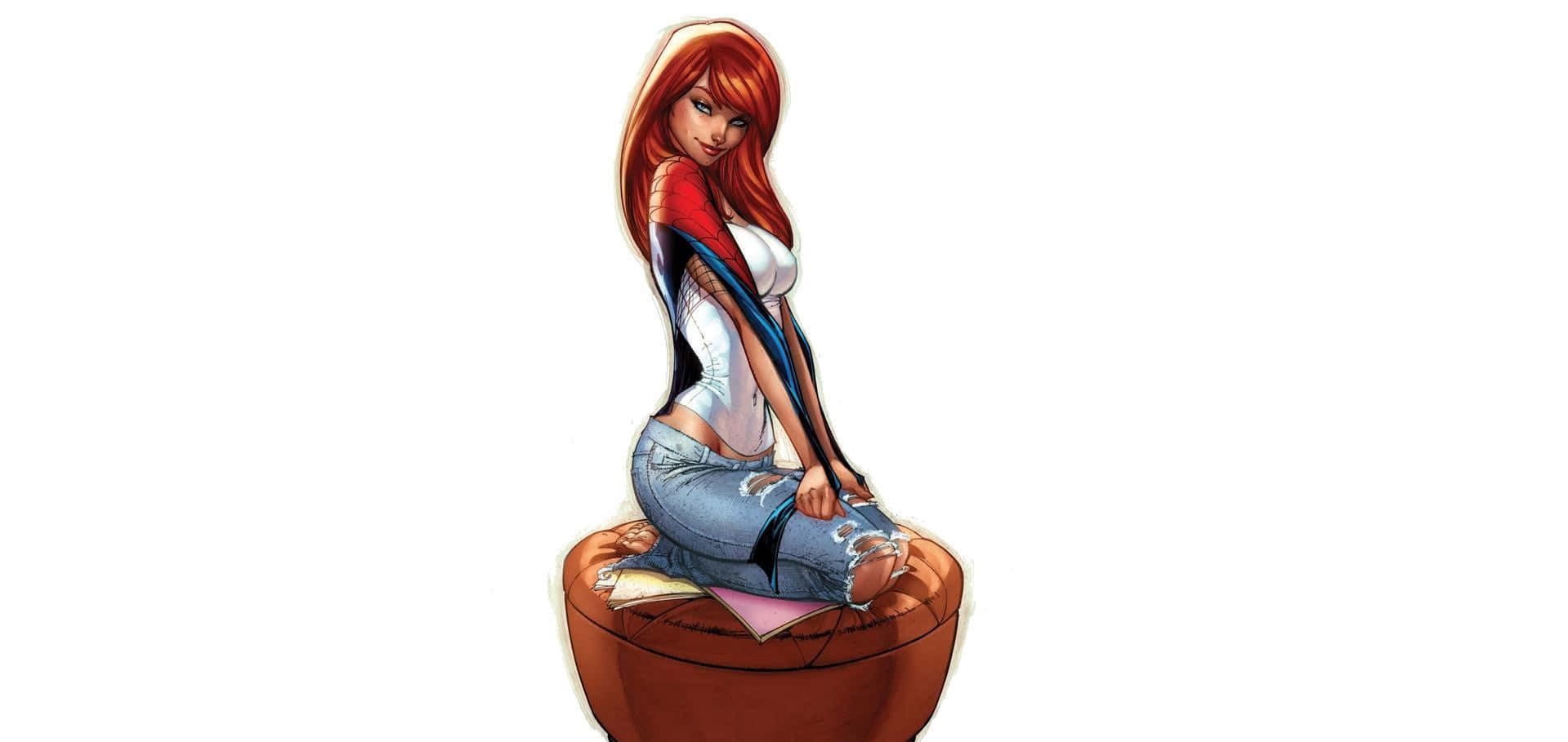 Mary Jane, red-haired anime girl, white top, HD Desktop Wallpaper