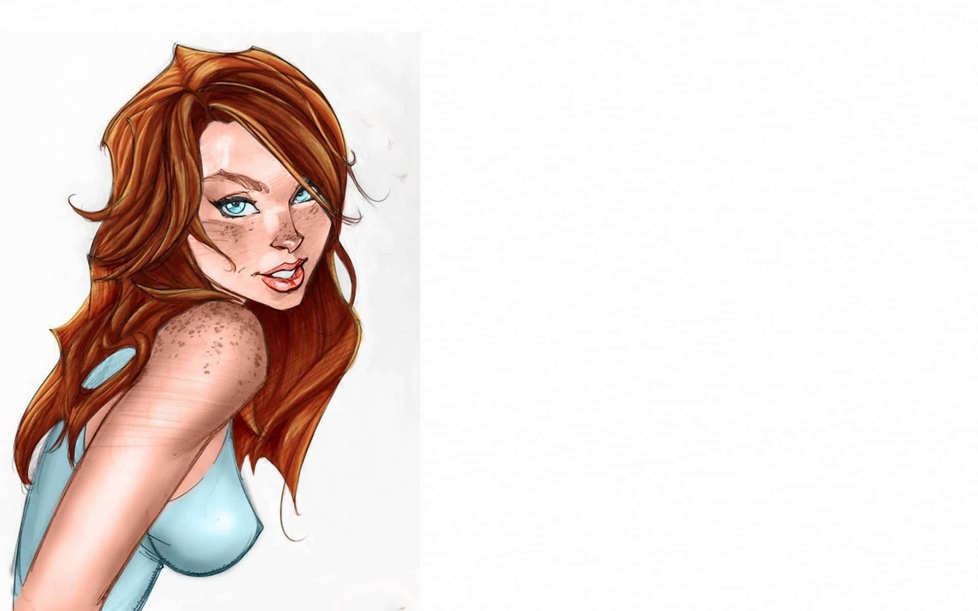 Mary Jane, anime-style illustration, long red hair, Full HD Desktop Wallpaper