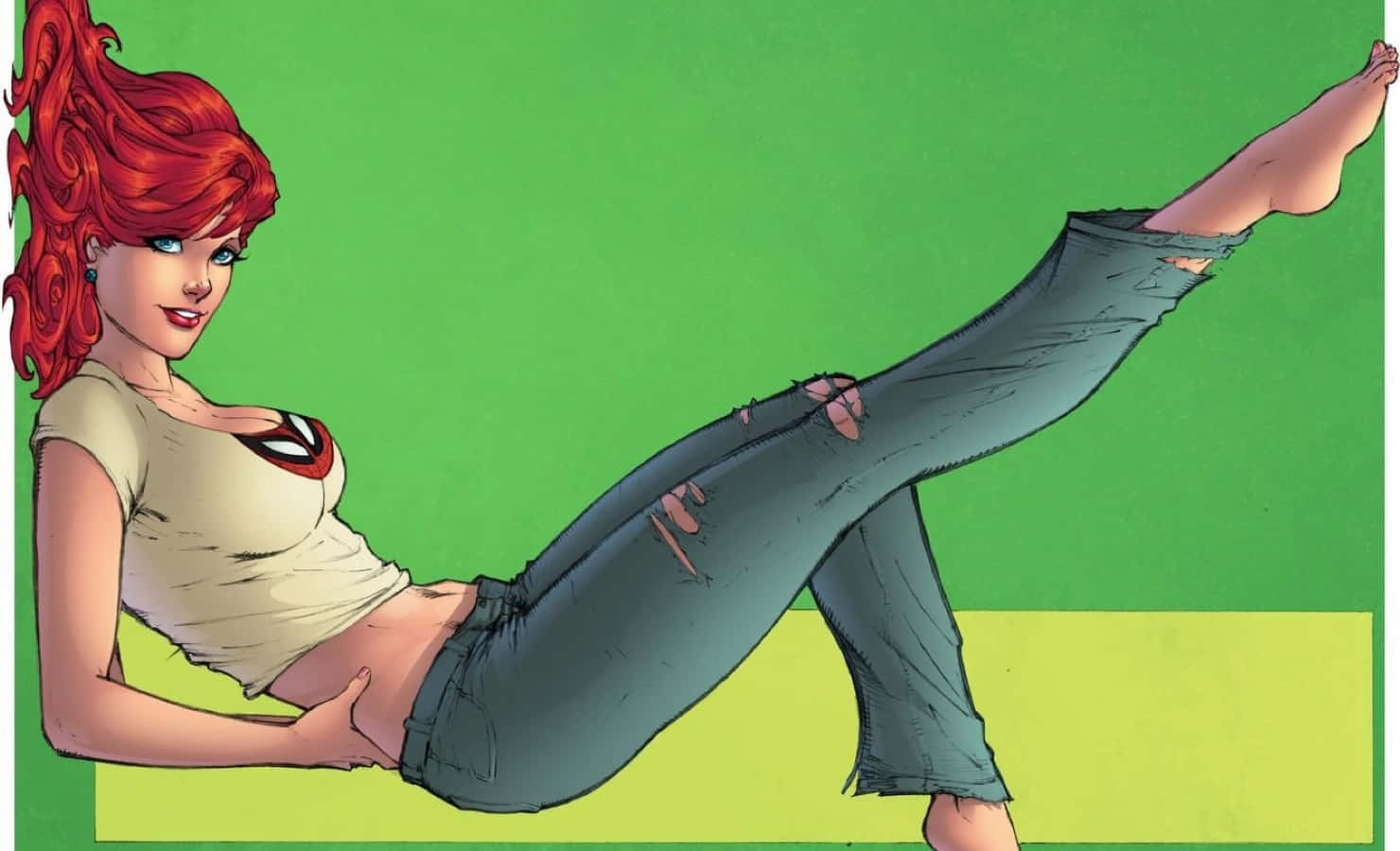Mary Jane, red-haired woman, ripped jeans, HD Desktop Wallpaper